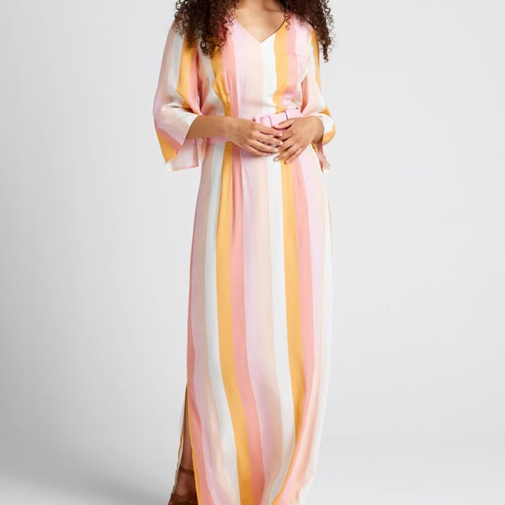ModCloth Pastel Stripe Maxi Dress in Pink, Yellow, Cream
